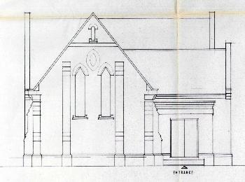 Plans showing the west elevation of the Methodist chapel in 1987 [PCWillington18/22]